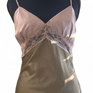 Beige Botany Olive Green & Champagne Maxi Slip Dress Size M